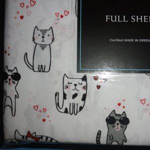 Cynthia Rowley FULL Size Sheets, NEW, Cats white red hearts, microfiber, H25